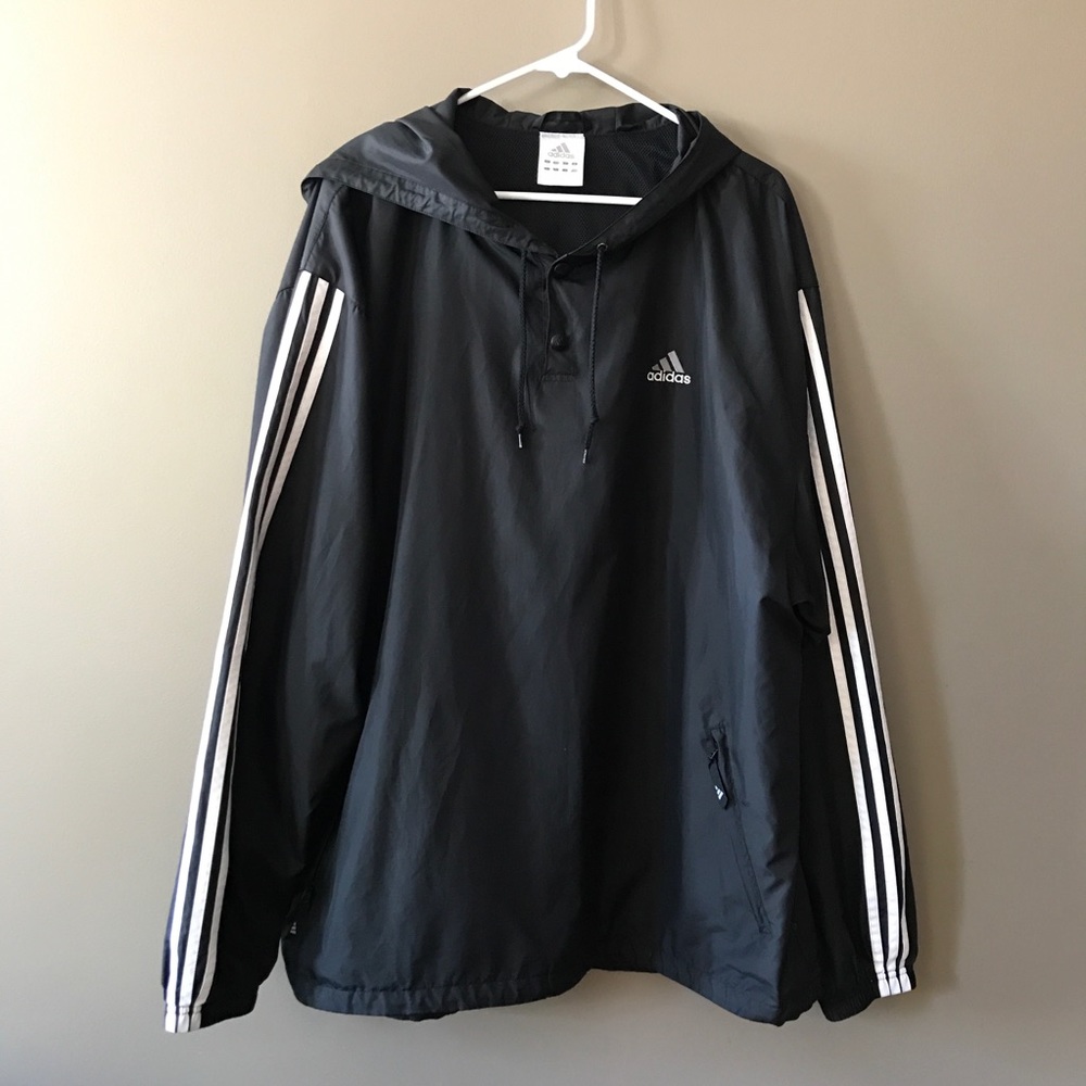 Adidas Men XL Stripes Black Pullover Jacket
